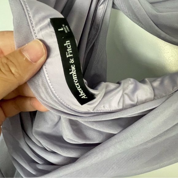 Abercrombie and Fitch Mesh Asymmetrical Off-The-Shoulder Draped Maxi Dress - Picture 7 of 12